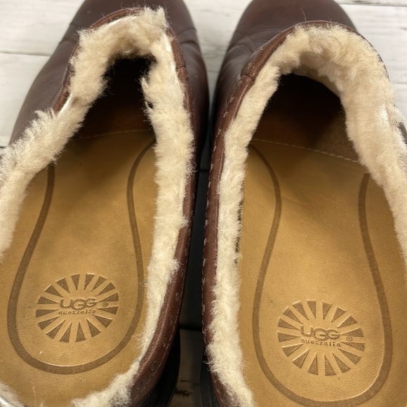 UGG Langford Brown Leather Shearling LIned Mule - Picture 9 of 14